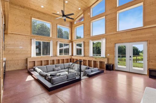 A sunken living room harkens back to the 70's, but in a very cool 2026 way.