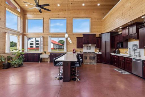 A kitchen with a true peninsula. This massive space seats 16