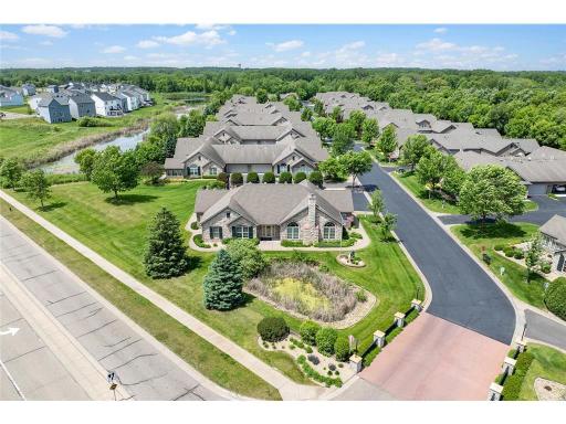 Aerial view of the community. Enjoy the peaceful pond views from 24117.