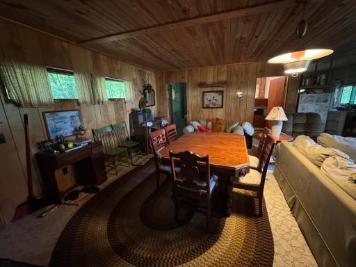 The cabin features a combined dining/living room
