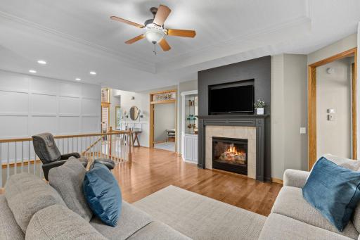 Enjoy reading your favorite book with the warmth & glow of the fireplace