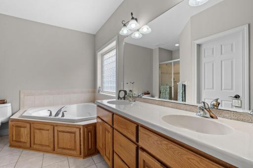 Wonderful large double vanity with luxury soaking tub for your aches & pains
