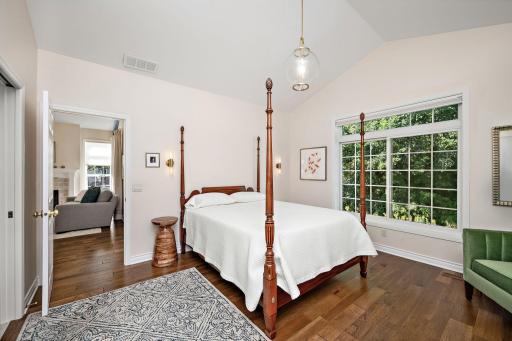 Spacious room with vaulted ceiling.