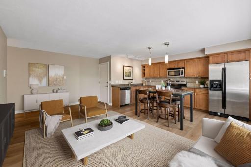 Open and inviting space for living and dining, living room is virtually staged for inspiration