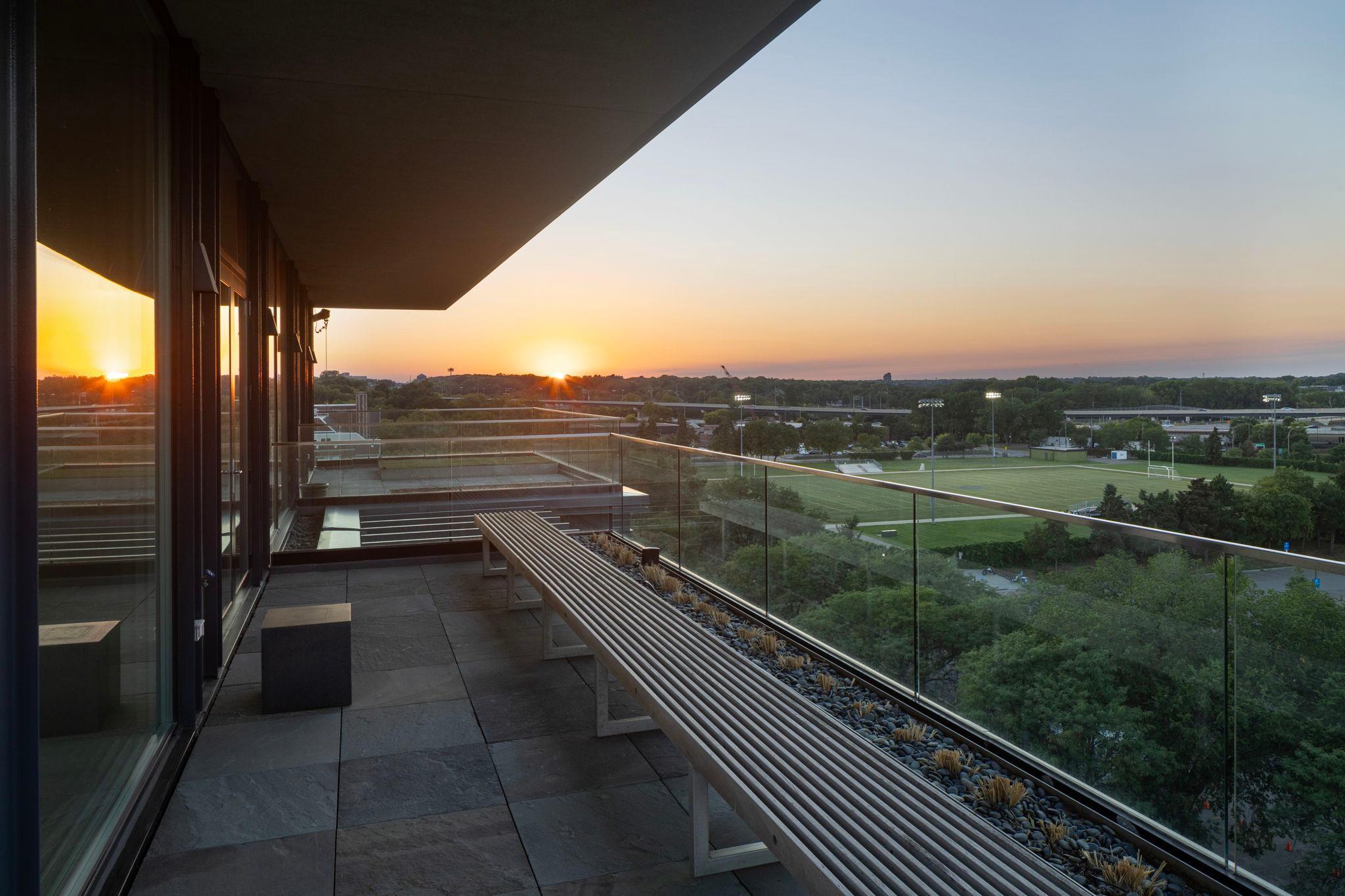 The north-facing section of the Great Room terrace with views to Parade Stadium