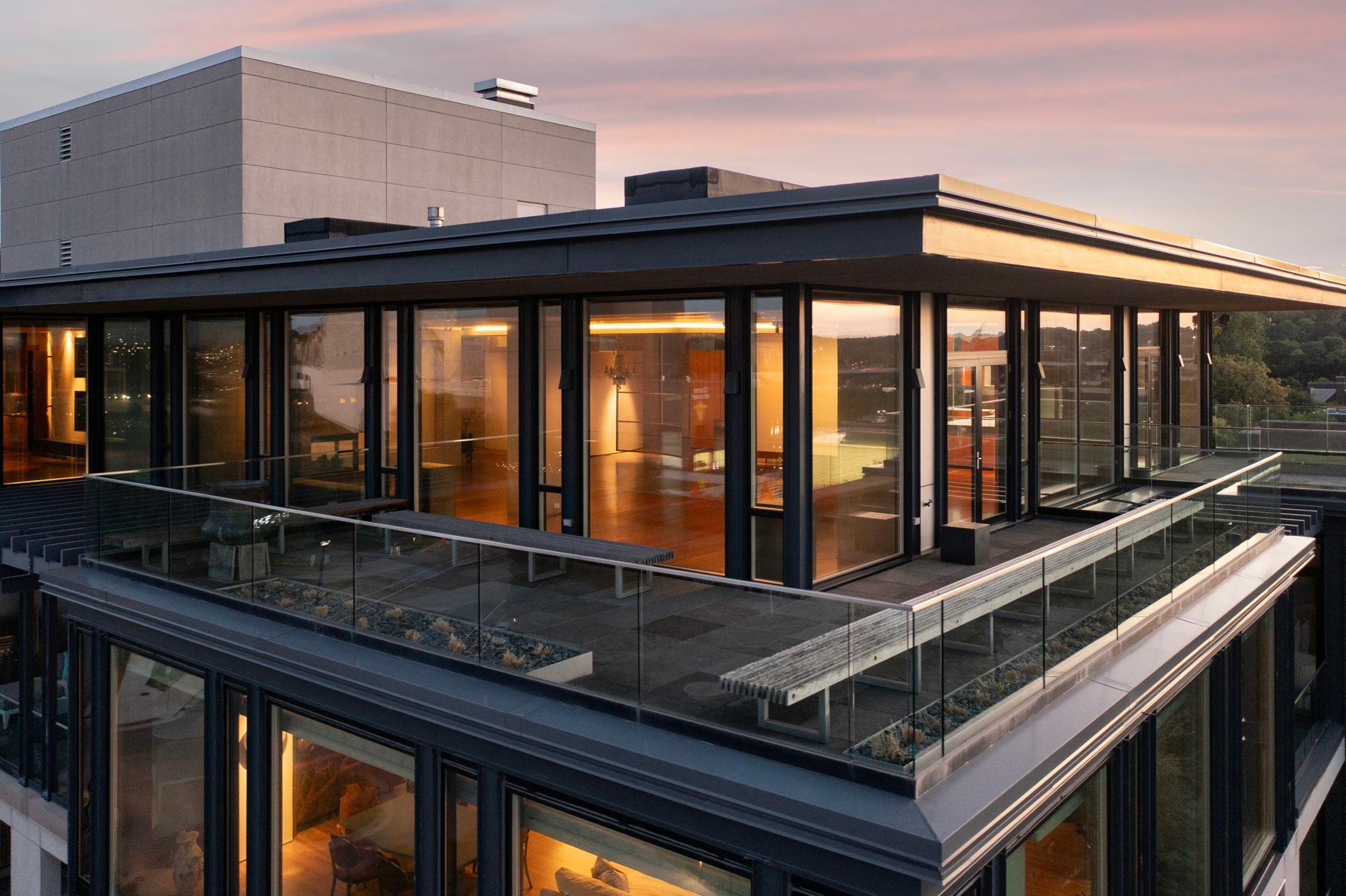 Expansive L-shaped terrace (one of 3 in the unit) overlooking the Sculpture Garden accessed via the Great Room