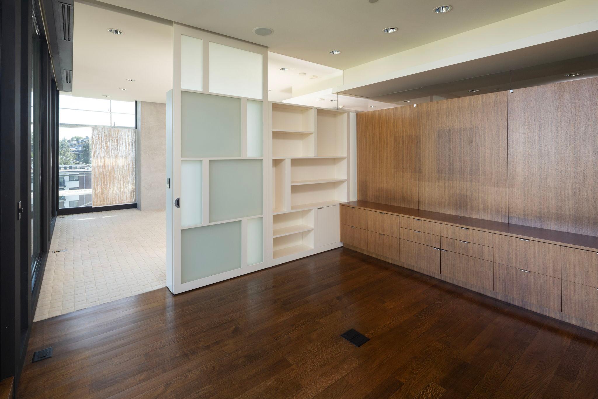 Office can be screened from primary suite or family room with Shoji screens