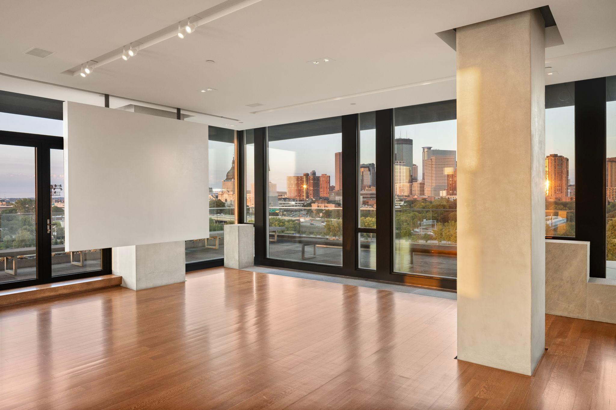 Section of Great Room with movable wall to house artwork