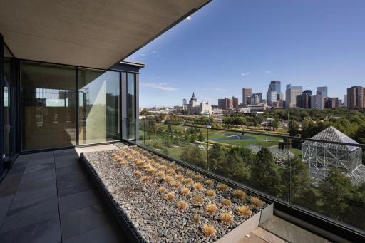 Primary suite terrace and raised garden bed