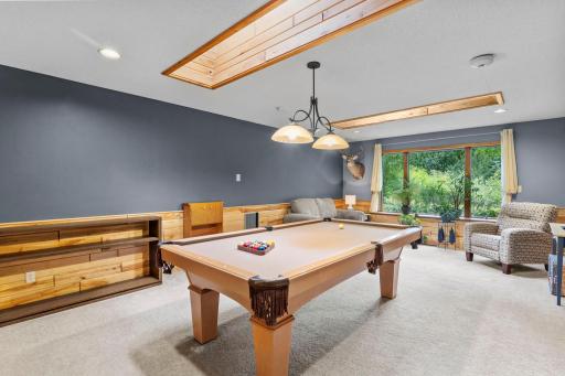 With the removal of the pool table there is a good space for a large couch and gathering spot