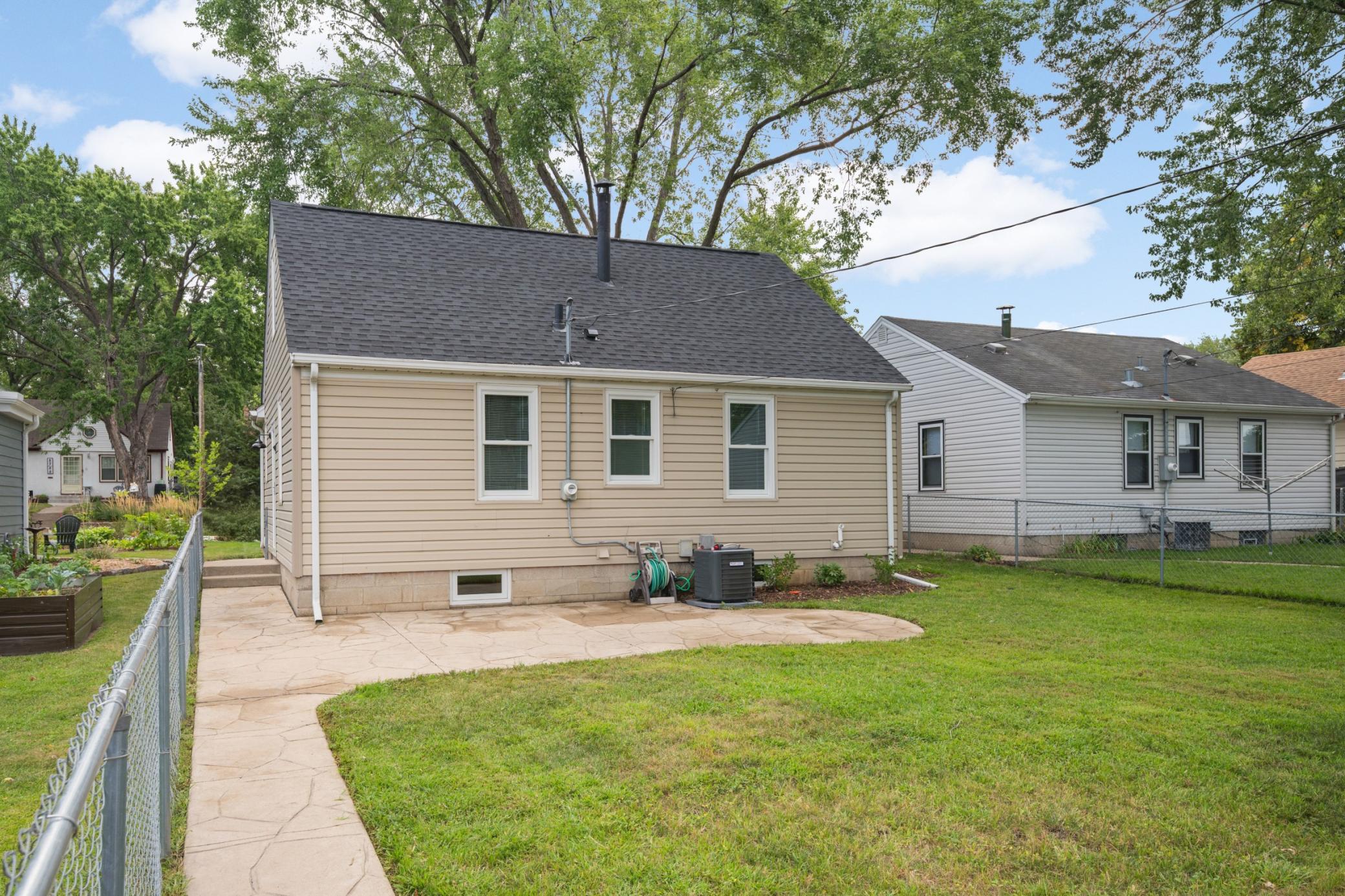 Back yard with large stamped patio