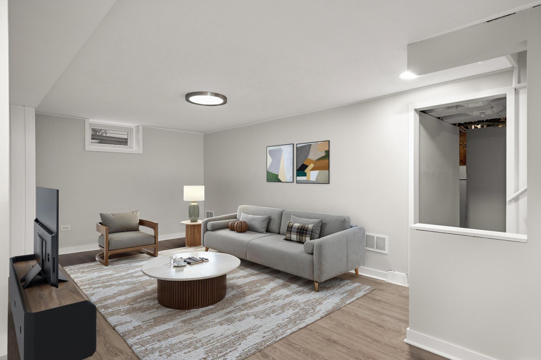 Virtually Staged lower level gathering area