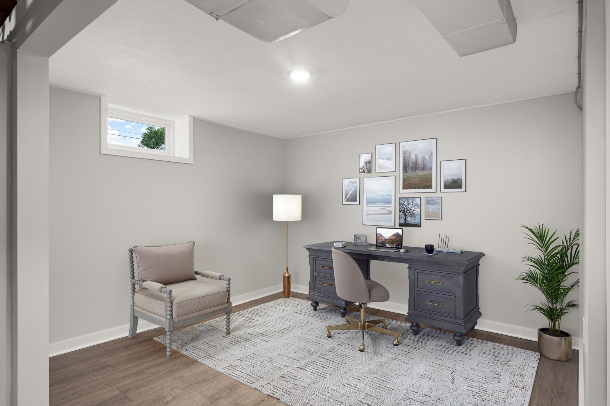 Virtually staged lower level flex room