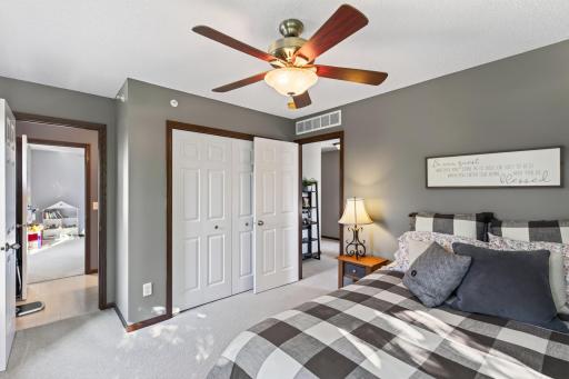 Another view of 1 of the 3 bedrooms upstairs - Nice Jack-and-Jill bathroom, all bedrooms have ceiling fans & Hunter Douglas blinds!