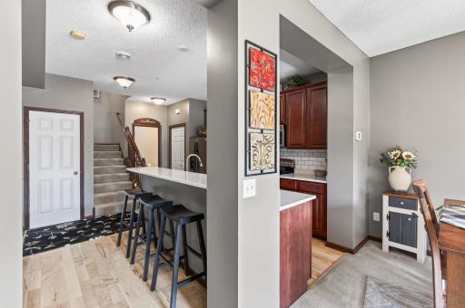 Kitchen features nice LVP flooring and Breakfast bar area.