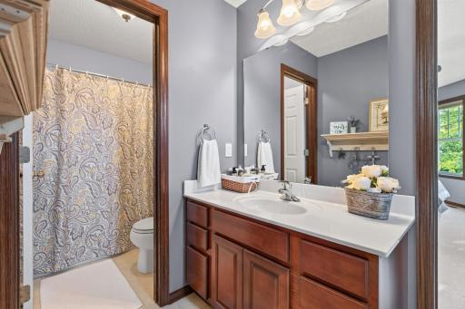Wonderful Jack-and-Jill bathroom upstairs has a door to separate the shower/stool area and the sink for a no-fight morning!