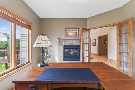 Cozy 2 sided fireplace in office/study or play room/craft room