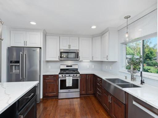 Updated cabinetry and top of the line appliances. The chef will enjoy the cabinetry, nooks, extra shelving and gas cooking.