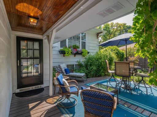 Front deck area for relaxation and gathering.