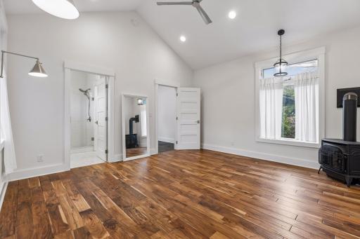 It is super hard to find a main floor bedroom. There is also another gas burning fireplace here.