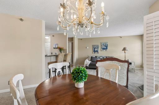 Nice view into open living and to the breakfast bar. Primary bedroom is off the living room.