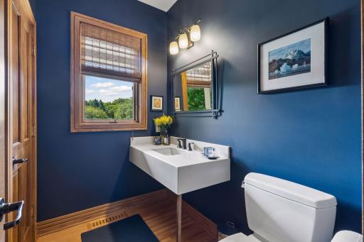 A convenient powder bath adds style and function to the main level.