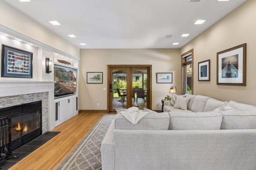 Built-ins and a gas fireplace add warmth and character to this family room