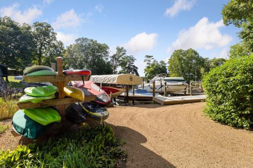 Community racks for paddle board, kayack, etc storage.