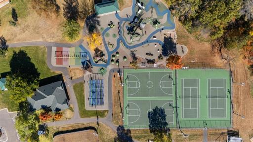 Woodridge Park features paved and natural trails, a pond, baseball/softball fields, an ice skating rink, a sand volleyball court, tennis and basketball courts, a sledding hill, and a 23,000 square foot park.