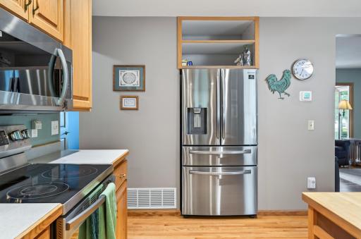 Stainless steel appliances create a clean, cohesive look that is easy to maintain.
