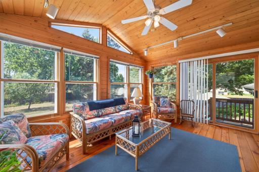 Vaulted wood ceilings add warmth and character to the space.