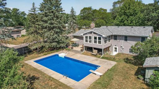 Aerial view showcasing the impressive backyard setting.