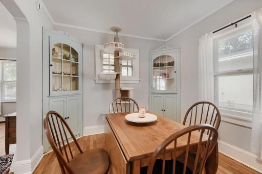 Adding to the dining roomâs character are the charming original built-in corner cabinets, providing beautiful vintage appeal and convenient storage.