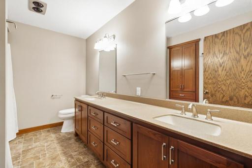 Lower level full bathroom! Another set of dual sinks adds convenience for busy days