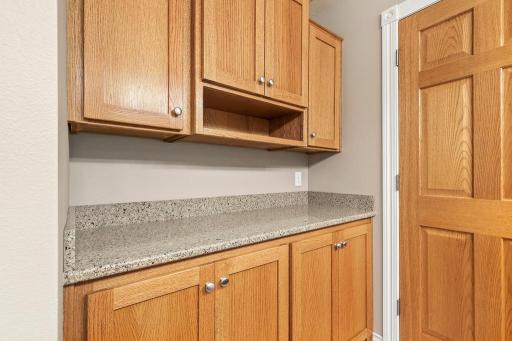 Additional storage and counterspace in the bathroom