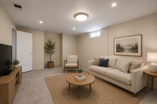 Virtually Staged Lower Level Entertainment Room