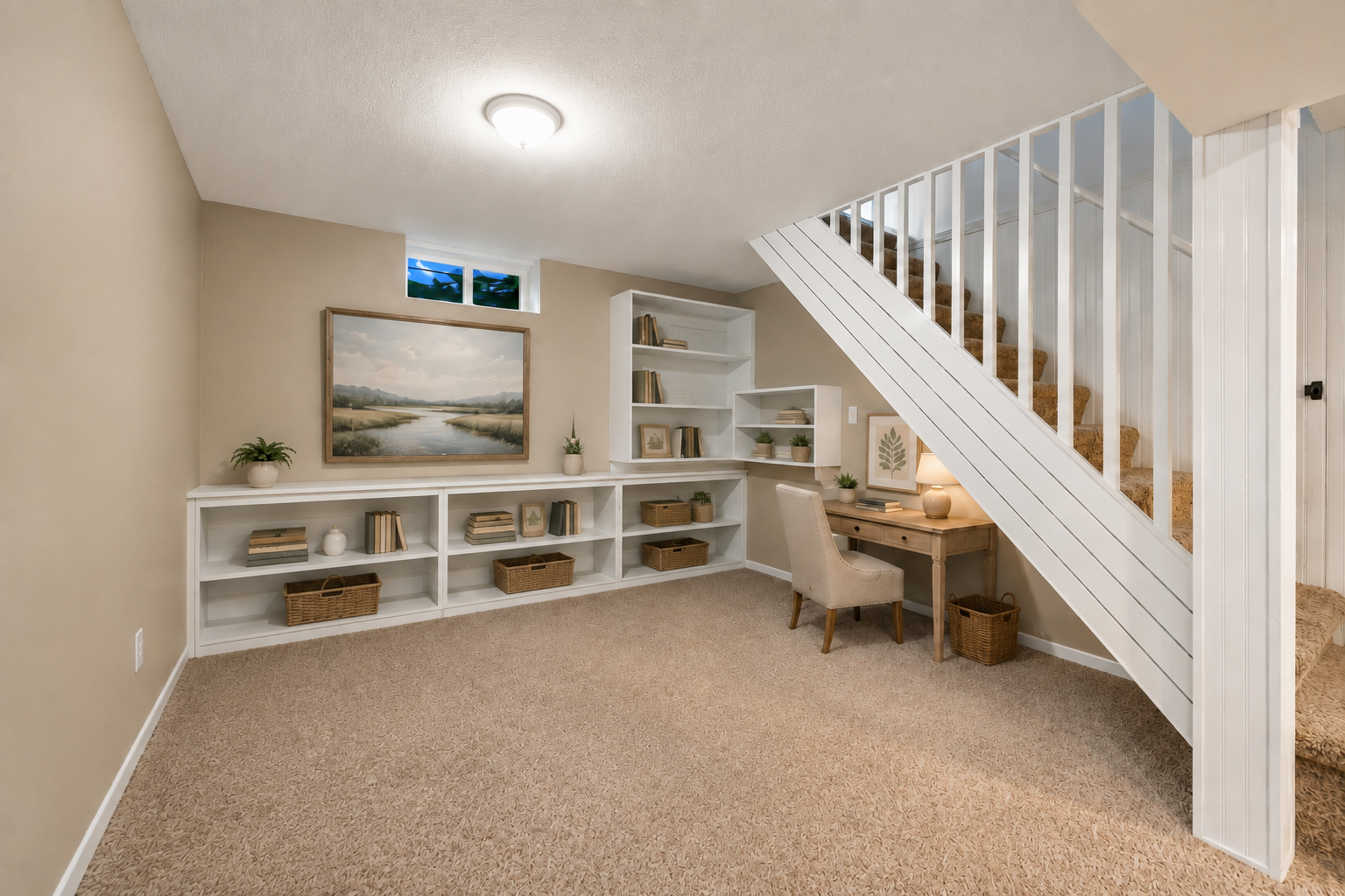 Virtually Staged - Basement Family Room - Study, Play or Office Nook