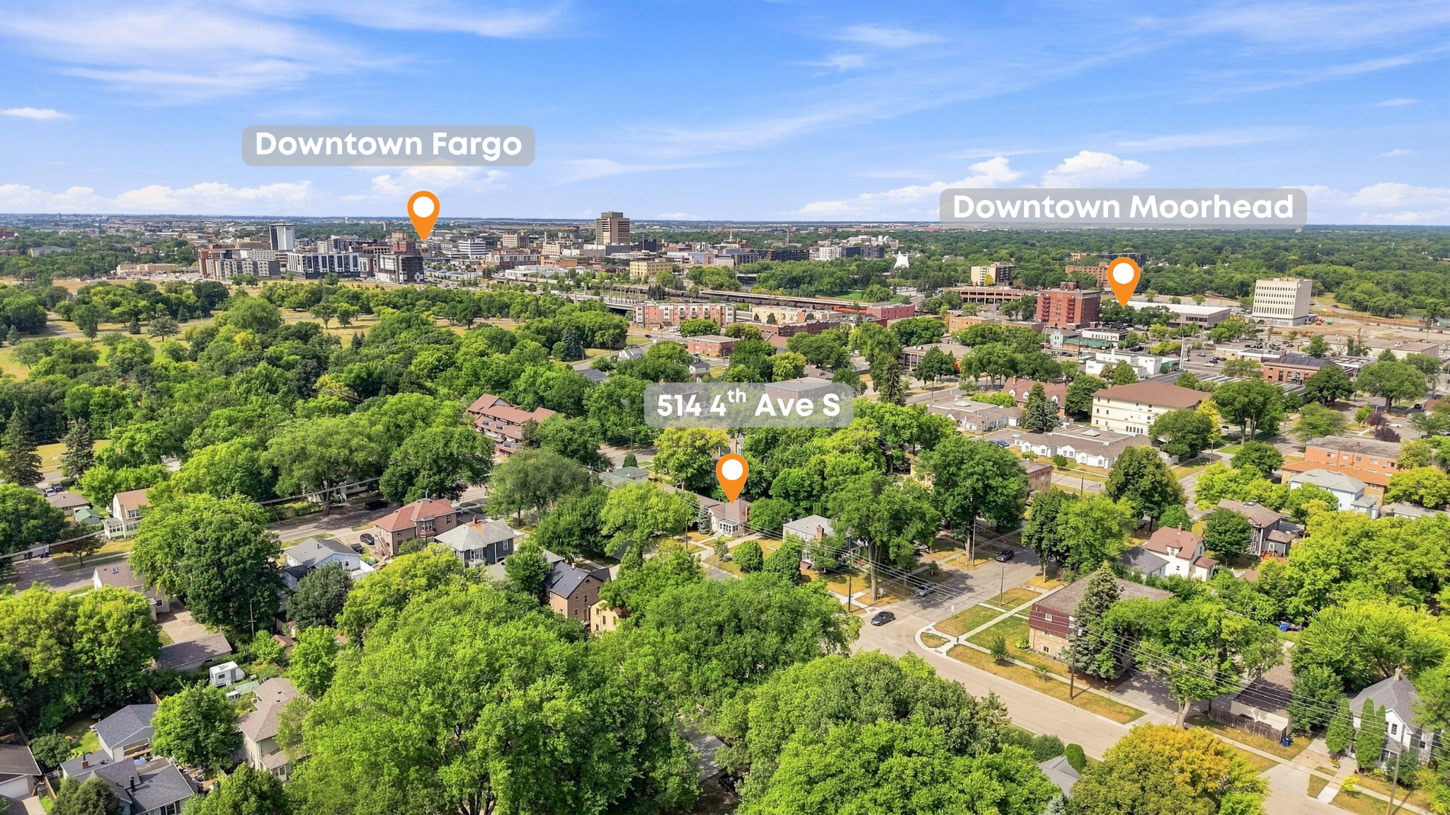 Aerials proximity to Downtown Moorhead and Fargo