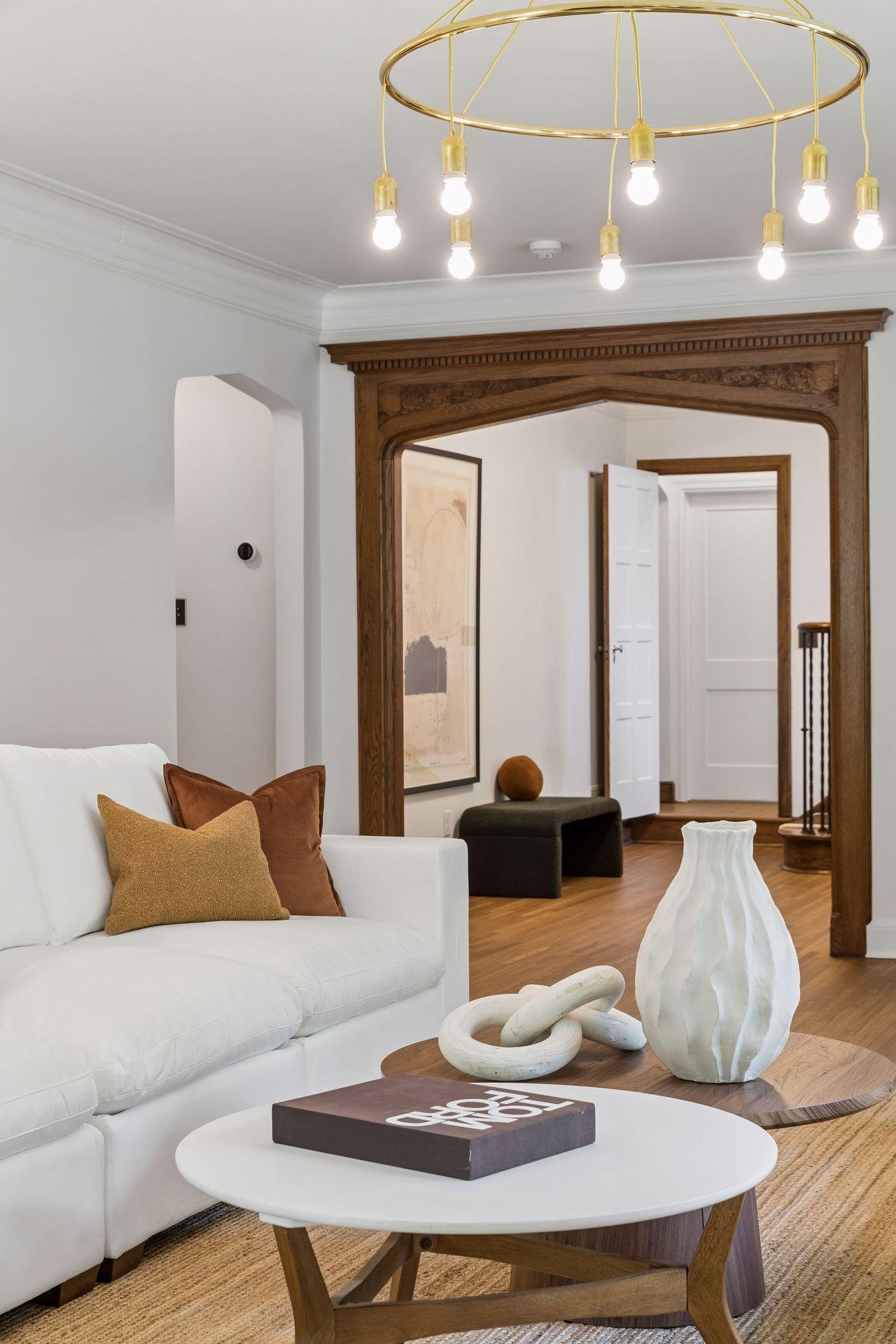 Architectural doorways connect main level spaces.