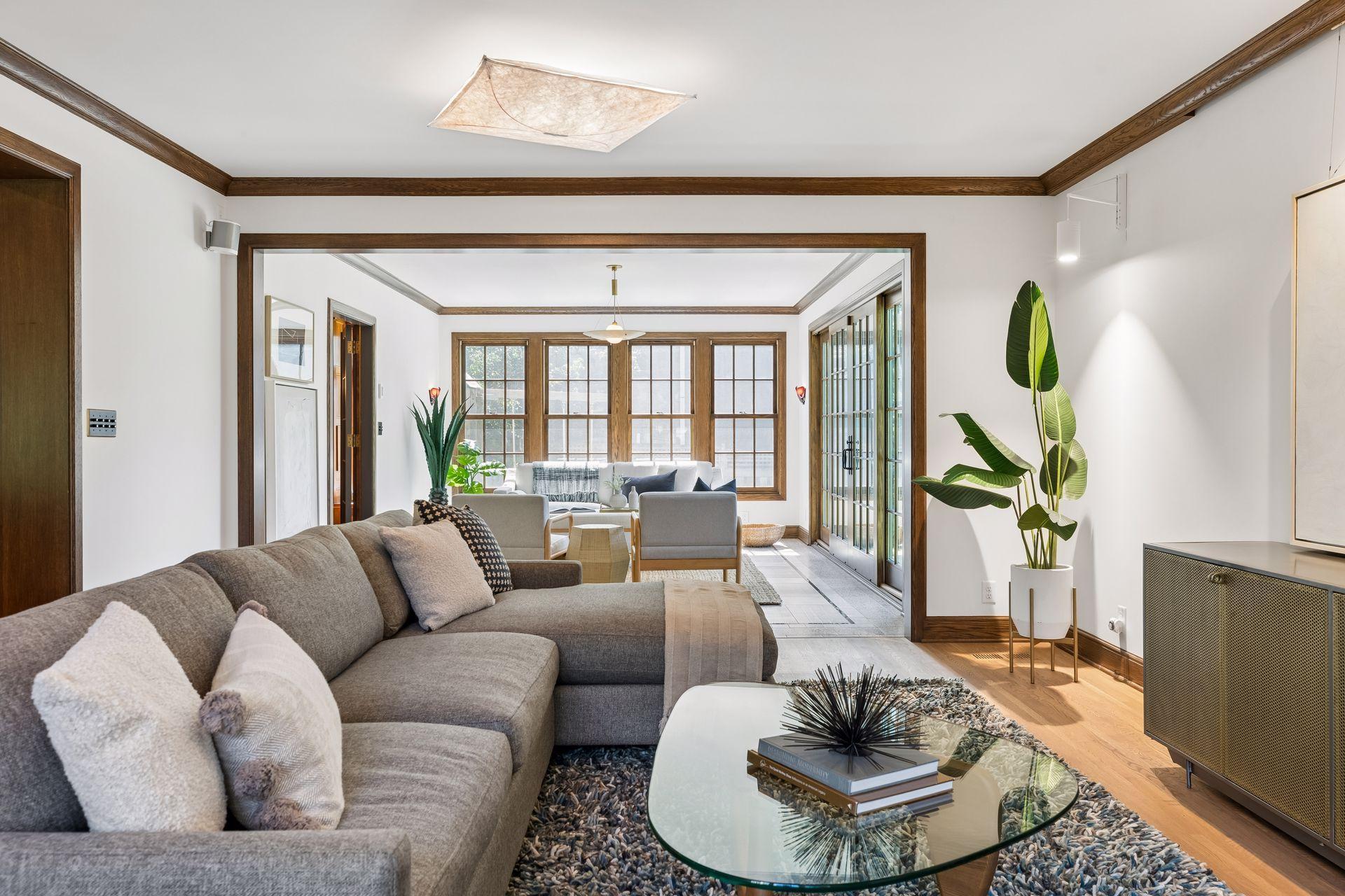 Family room adjacent to the kitchen and sunroom.