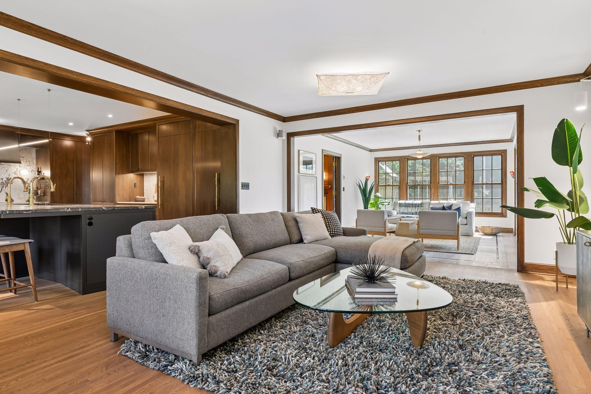 Main level family room adjacent to the kitchen and sunroom.