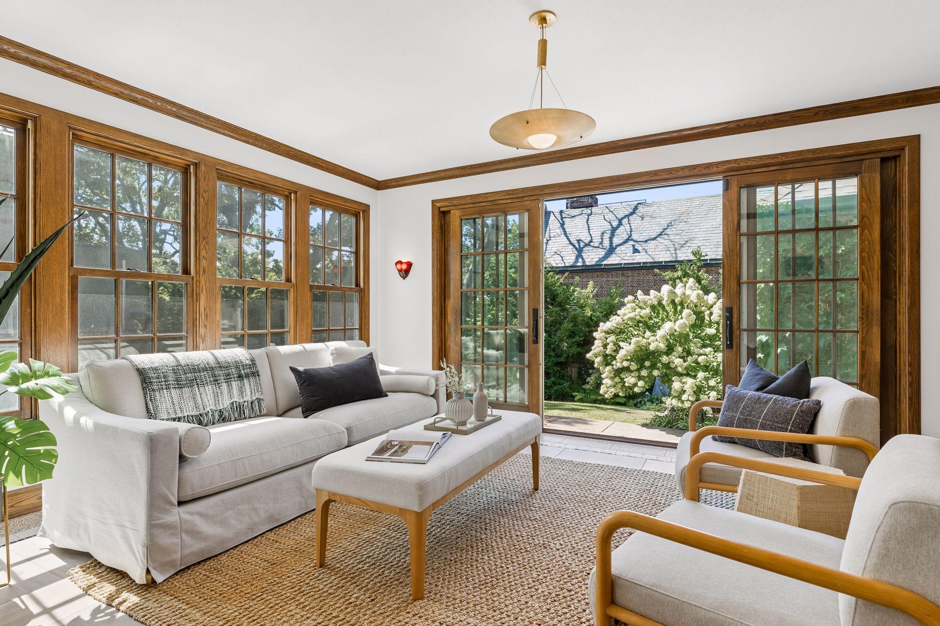 The sunroom offers a warm and bright retreat every day of the year.