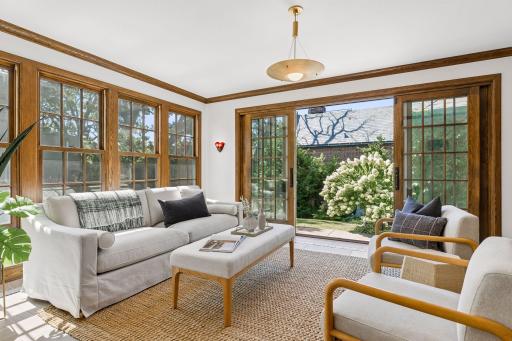 The sunroom offers a warm and bright retreat every day of the year.