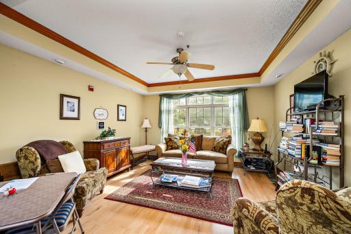 Inviting room in main lobby of the building! Open and inviting and great place to catch up with neighbors too!