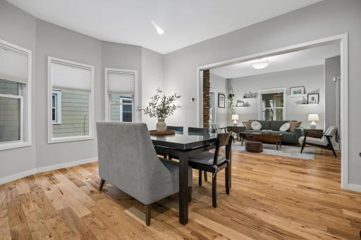 Bay windows that fill the dining room with natural light.