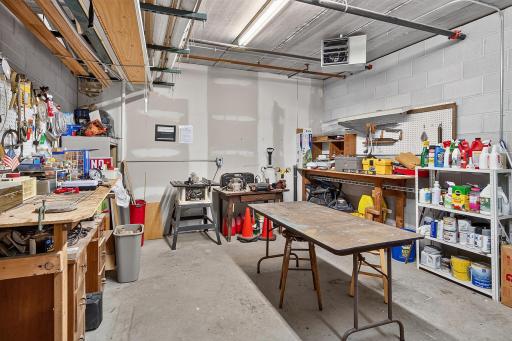 Shared community workshop off the underground garage.