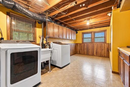 Lower level laundry room and storage area