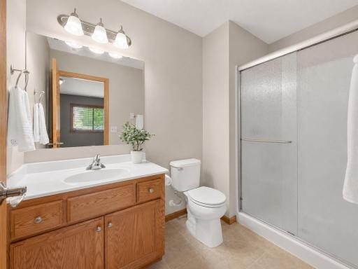 Lower level 3/4 bathroom servicing the entire basement area.