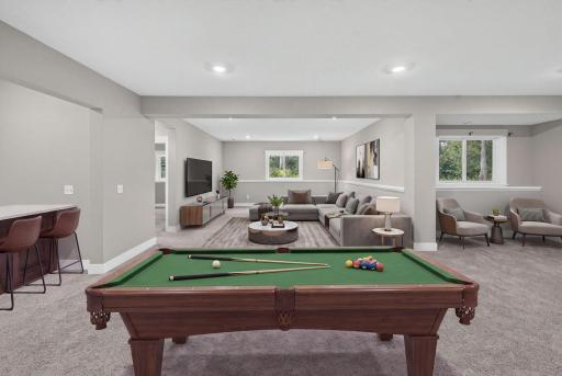 Virtually staged to highlight multiple spaces for recreation, conversation and comfortable everyday living