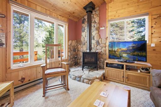 The raised gas fireplace takes the chill off the cooler evenings.
